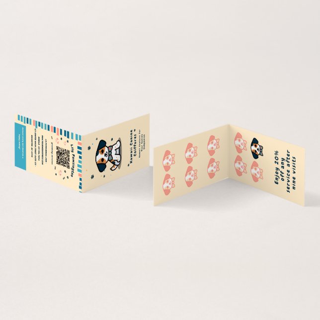 Tarjeta De Visita Kawaii Paws Delight dog Groing descuento (Interior y exterior)