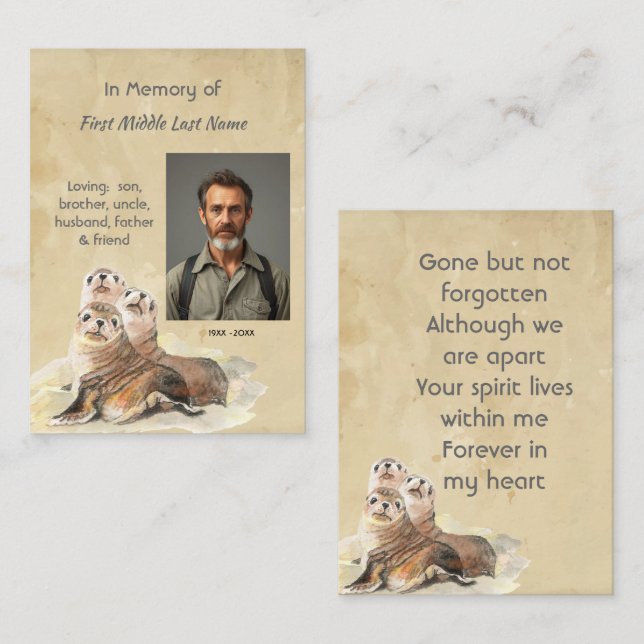 Tarjeta De Visita Keepsake Memorial  Watercolor Seals Animals (Anverso / Reverso)
