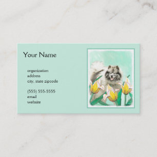 Tarjeta De Visita Keeshond en tulipanes pintando arte original del p