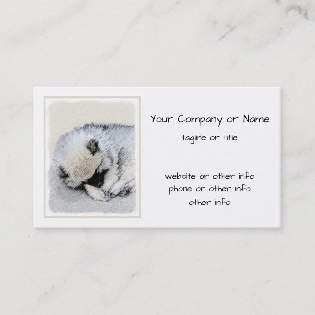 Tarjeta De Visita Keeshond Sleeping Pinting Pintura Original De Perr (Anverso)