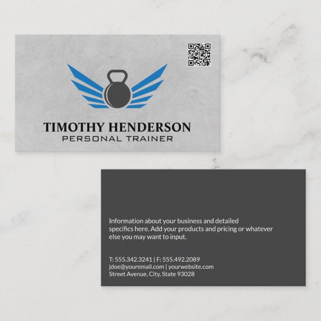 Tarjeta De Visita Kettle Bell | Opción de código QR de aptitud (Anverso / Reverso)