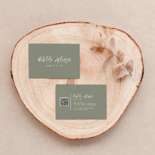 Tarjeta De Visita Khaki verde moderno guión mínimo QR CODE