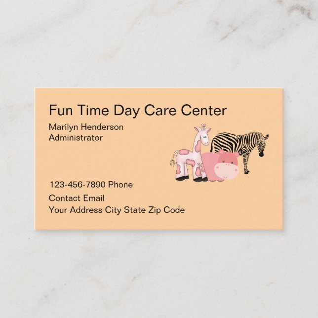 Tarjeta De Visita Kids Daycare Cute Animals Theme Daycare (Anverso)