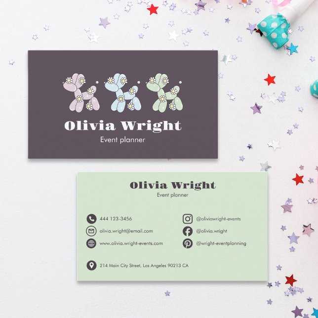 Tarjeta De Visita Kids Event Balloon Dogs Party Planner (Subido por el creador)