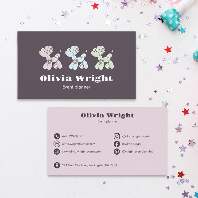 Tarjeta De Visita Kids Event Balloon Dogs Party Planner (Subido por el creador)