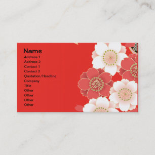 Tarjeta De Visita Kimono rojo y blanco del japonés de Sakura