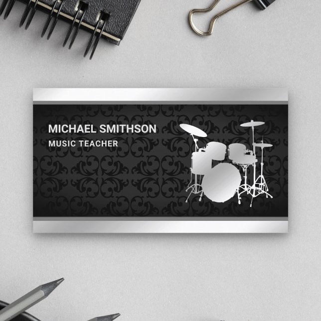 Tarjeta De Visita Kit de tambor de plata para profesores de música d (Subido por el creador)
