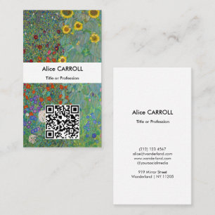 Tarjeta De Visita Klimt - Jardín de campo con girasoles - Código QR