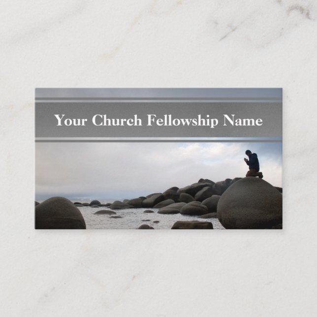 Tarjeta De Visita Kneeling Oración Ocean Rocks Iglesia Pastor (Anverso)