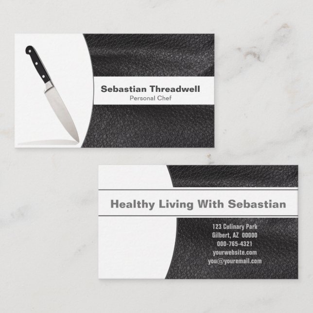 Tarjeta De Visita Knife& Black Leather Background Replaceable Photo (Anverso / Reverso)