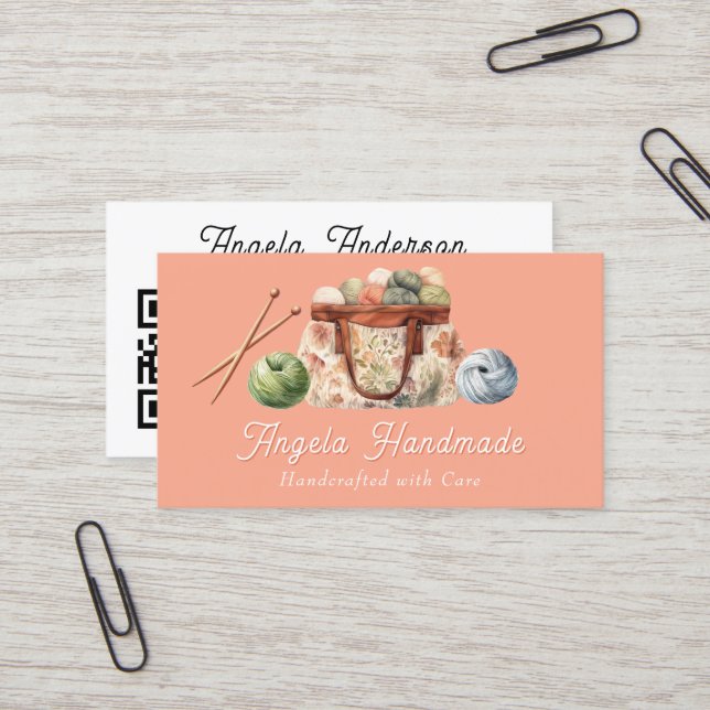 Tarjeta De Visita Knitting Handmade QR Code (Anverso/Reverso In Situ)