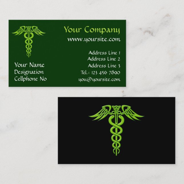 Tarjeta De Visita Knot Caduceus celta verde (Anverso / Reverso)