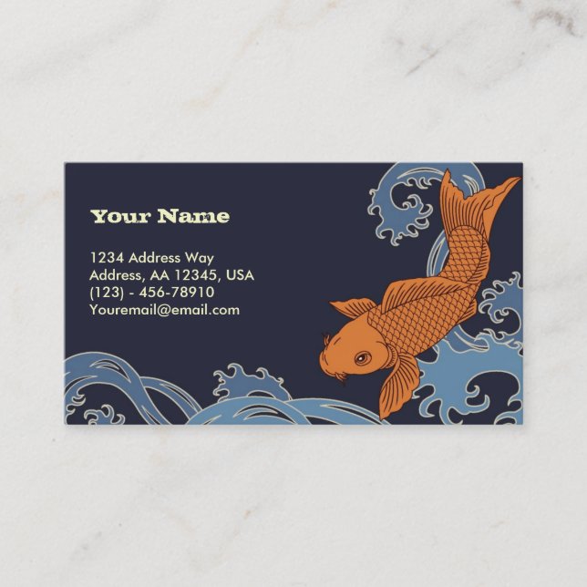 Tarjeta De Visita Koi (fondo azul marino) (Anverso)