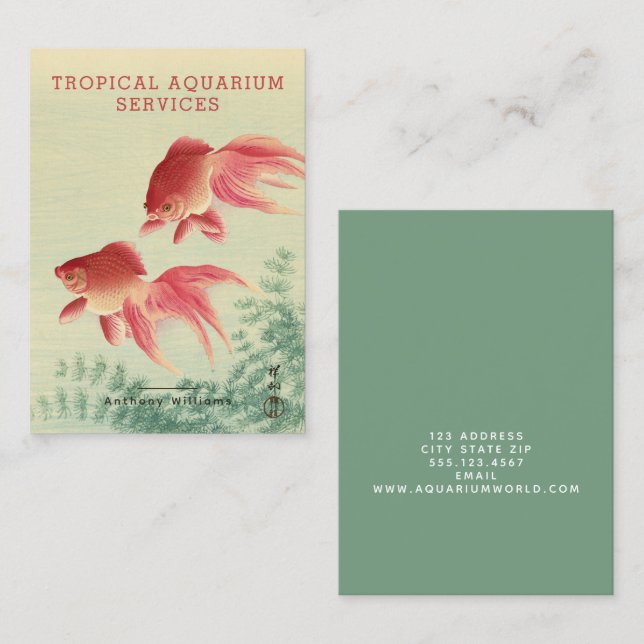 Tarjeta De Visita Koson, pez dorado - Bella Artes japonés - acuario (Anverso / Reverso)