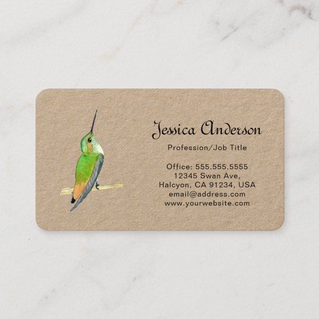 Tarjeta De Visita Kraft Allen's Hummingbirds Business Card (Anverso)