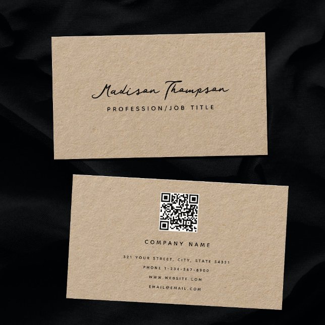 Tarjeta De Visita Kraft de código QR de escritura de firma Minimalis (Subido por el creador)