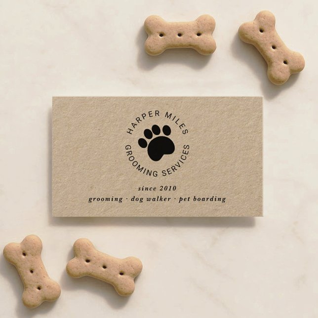 Tarjeta De Visita Kraft de impresión de pastas rusas para perros que (Professional, minimalistic dog sitter business card with a rustic organic feeling.)
