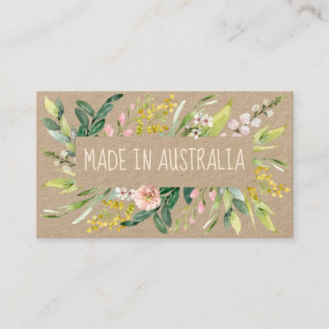 Tarjeta De Visita Kraft Hecho En Australia Con Florecimiento Nativo  (Anverso)