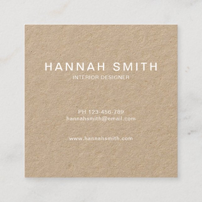 Tarjeta de visita Kraft Hello Square Rustic Modern (Reverso)