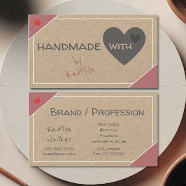 Tarjeta De Visita Kraft Paper Rustic Vintage Pink Beimade a mano