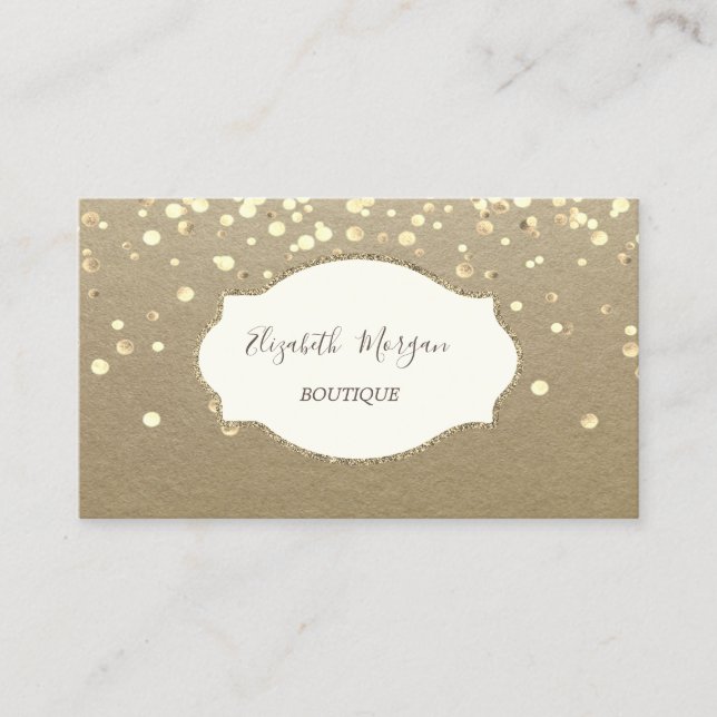 Tarjeta De Visita Kraft Rústico, Confetti de oro de marco (Anverso)