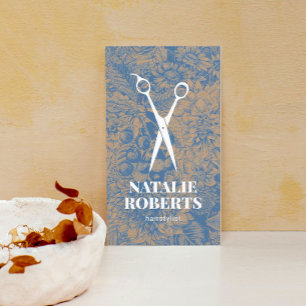 Tarjeta De Visita Kraft Rústico De Flor Azul De Cabello Estilista