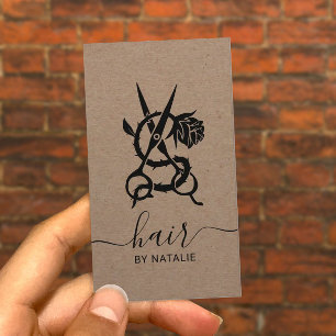 Tarjeta De Visita Kraft Rústico De Sensores Y Logotipo De Rosa Estil