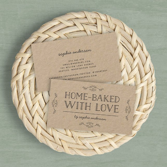 Tarjeta De Visita Kraft Rústico Florece En Casa Horneado De Amor (Subido por el creador)