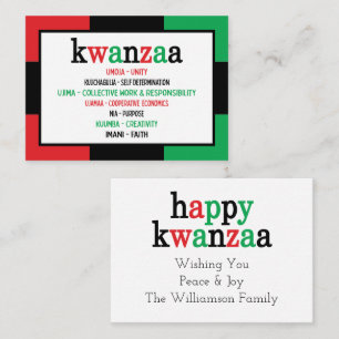 Tarjeta De Visita Kwanzaa moderno 7 Principios Verde Rojo Negro