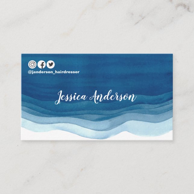 Tarjeta De Visita La acuarela azul agita al Social moderno del (Anverso)