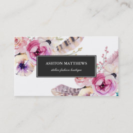 Tarjeta De Visita La acuarela Boho florece y empluma al profesional
