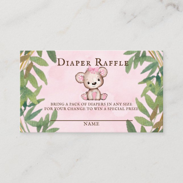 Tarjeta De Visita La acuarela del chica Teddy Bear Diaper Raffle (Anverso)