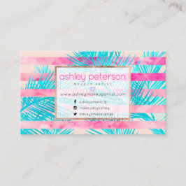 Tarjeta De Visita La acuarela rosada de la palmera raya al artista