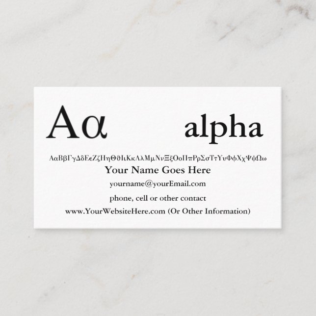 Tarjeta De Visita La alfa griega de la letra crea para requisitos (Anverso)