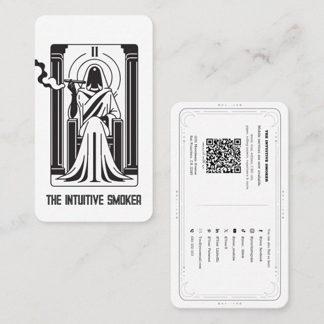 Tarjeta De Visita La alta sacerdotisa Tarot Weed Fuma los medios soc (Anverso / Reverso)