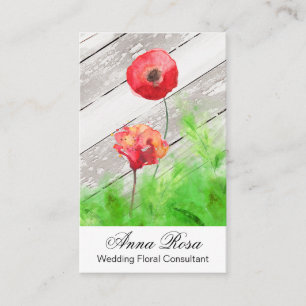 Tarjeta De Visita La amapola roja rústica del *~* florece la madera
