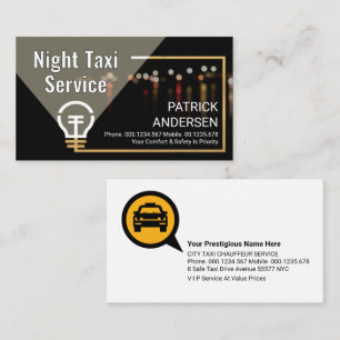 Tarjeta De Visita La Atención En El Servicio De Taxi Nocturno