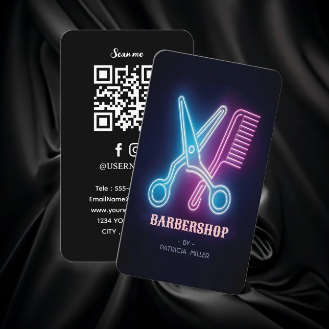 Tarjeta De Visita La Barbería Profesional Neon Barber's Scissors (Enhance your professional image with our exclusive Business Card featuring neon barber's scissors.)