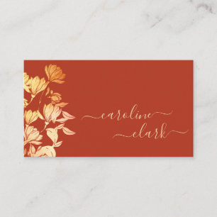 Tarjeta De Visita La caligrafía bohemia floral de óxido rojo elegant