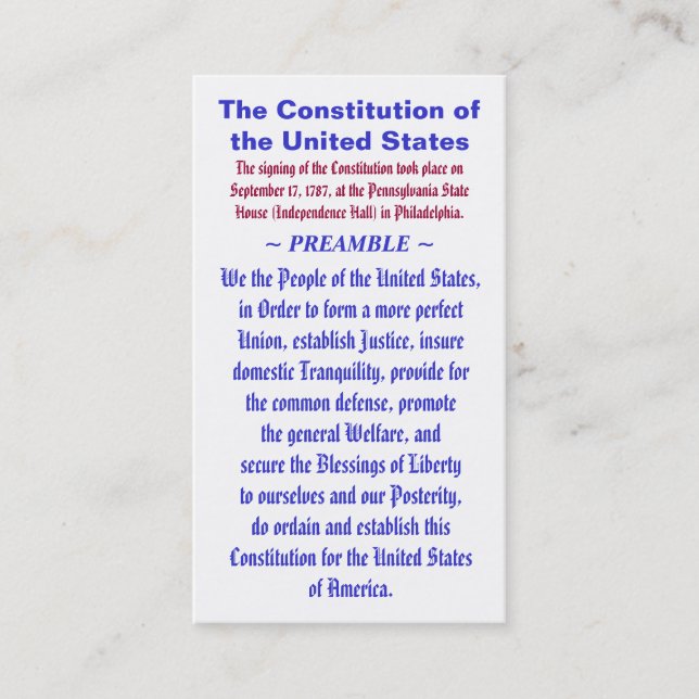 Tarjeta De Visita La constitución del PREÁMBULO del ~ de Estados (Anverso)