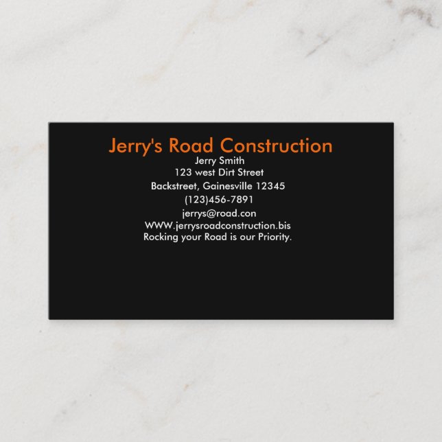 Tarjeta De Visita La construcción de carreteras de Jerry (Anverso)