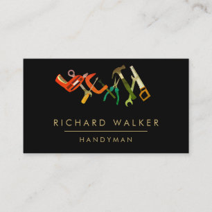 Tarjeta De Visita La construcción equipa al carpintero negro rojo de