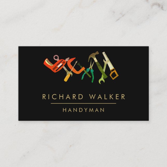 Tarjeta De Visita La construcción equipa al carpintero negro rojo de (Anverso)