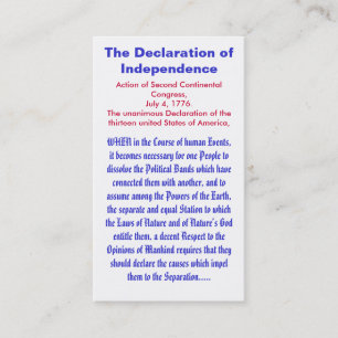 Tarjeta De Visita La Declaración de Independencia