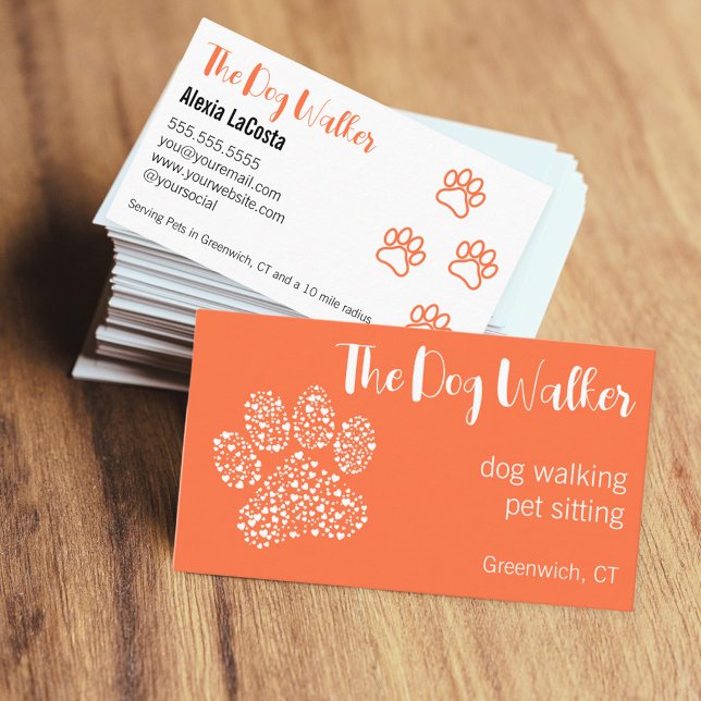 Tarjeta De Visita La diversión de The Dog Walker Profesional Moderno (The Dog Walker paw print business cards )