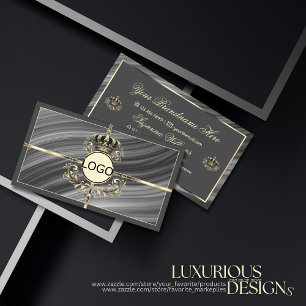 Tarjeta De Visita La elegante Corona Real de Oro Gris con el logo su