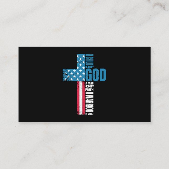 Tarjeta De Visita La fe cruza la bandera estadounidense Cristo Jesús (Anverso)