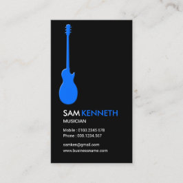 Tarjeta De Visita La guitarra del músico azul llano simple