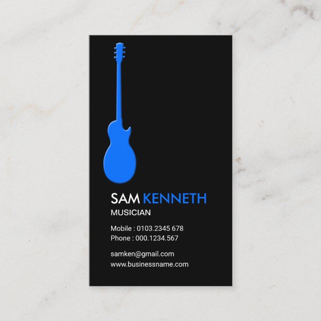 Tarjeta De Visita La guitarra del músico azul llano simple (Anverso)