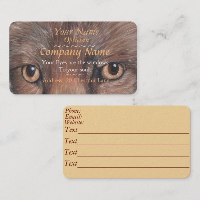 Tarjeta De Visita la imagen del zorro observa a ópticos originales (Anverso / Reverso)